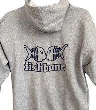 Fishbone Hoodie Official FullZip Unisex Gray Embroidered Design Med XLNT COND. 1