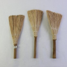 Lot of 3 Rustic Primitive Wooden Handle Whisk Brooms 12"