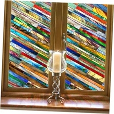  Stained Glass Window Privacy Film: 3D Decorative 17.5 x 118.1Inch Colorful