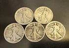 Lot of 5 Liberty Walking Half Dollar Silver Coins