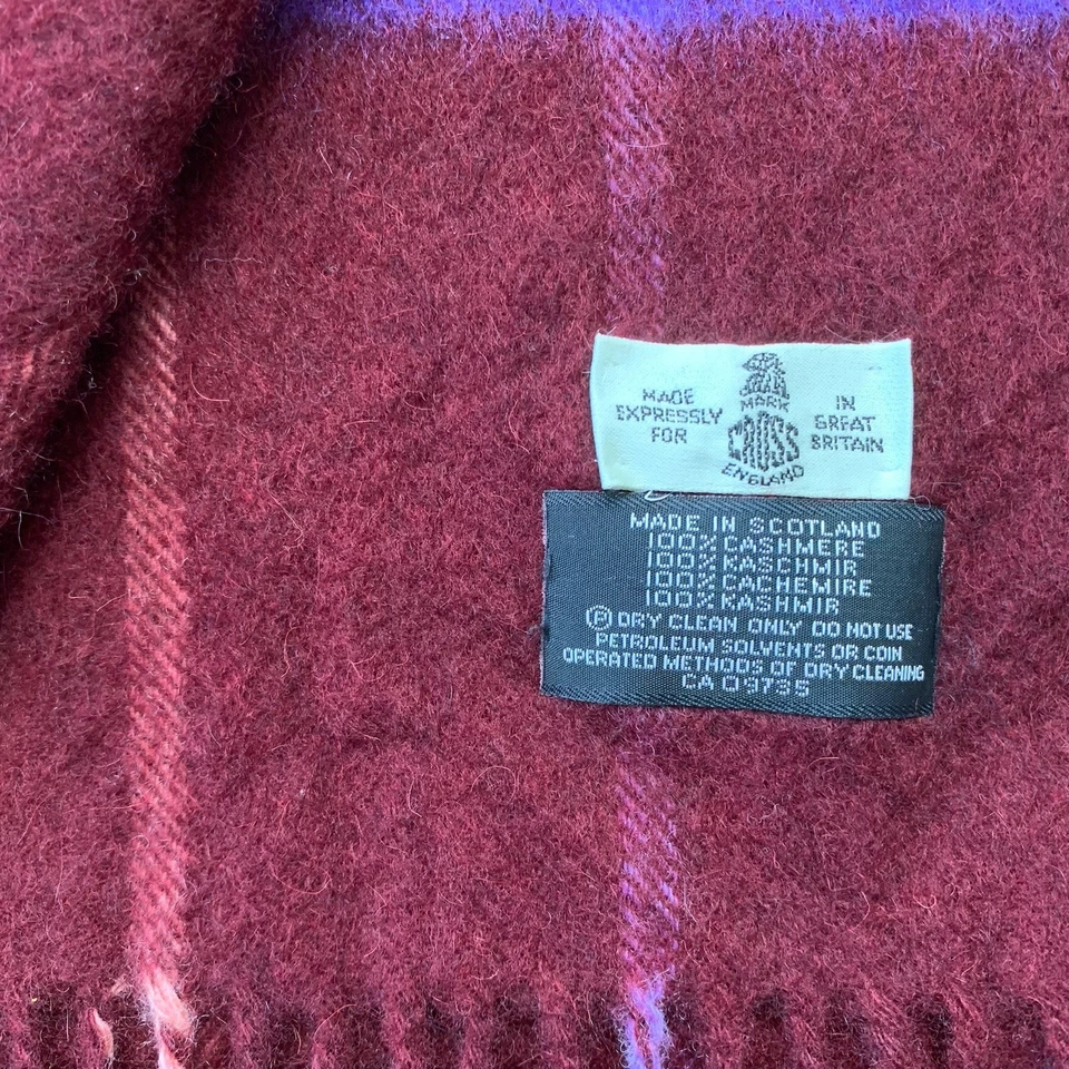 "Bufanda silenciador vintage Mark Cross 100 % cachemir unisex con flecos 69""x14"" Escocia" Foto 2 de 4