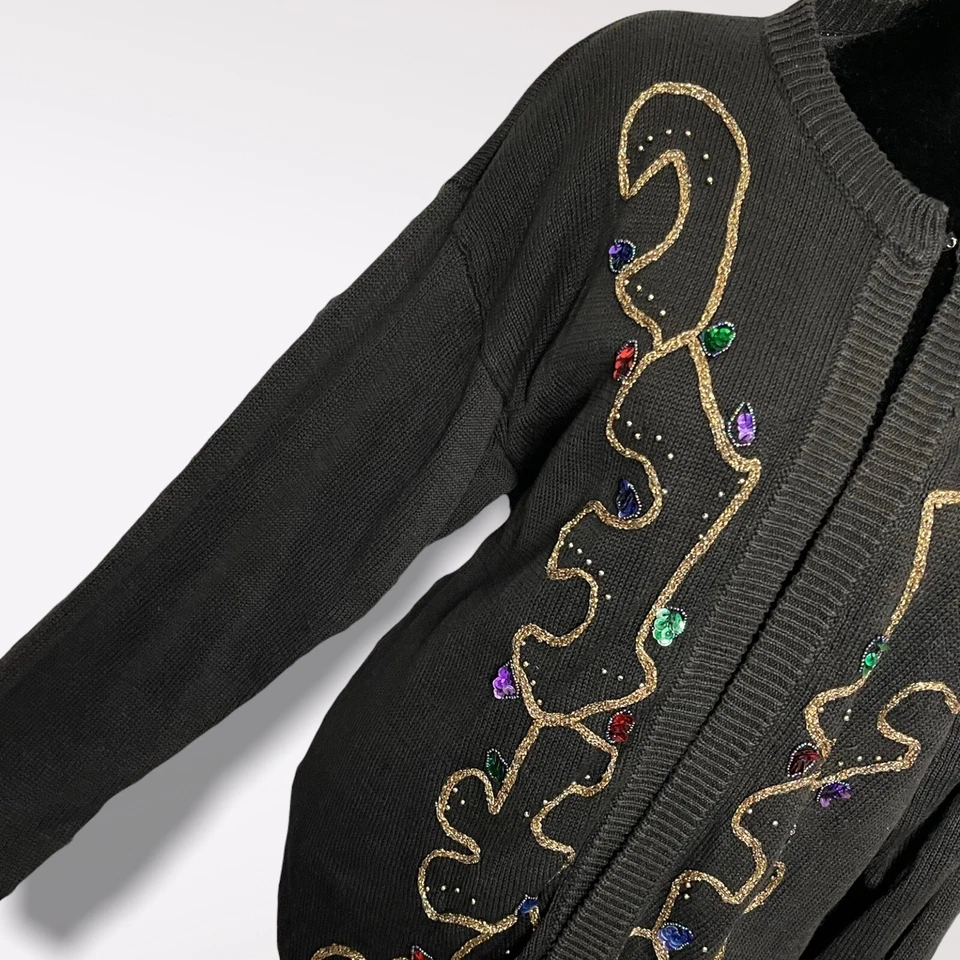 Suéter Cárdigan Navidad Feo Cierre de Gancho Cuerda Bordada Talla Mediana Foto 3 de 4