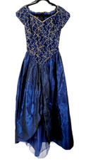 Vtg Loralie Original USA Sz 8 Blue Metallic 80 s Whimsygoth Prom Dress Gown