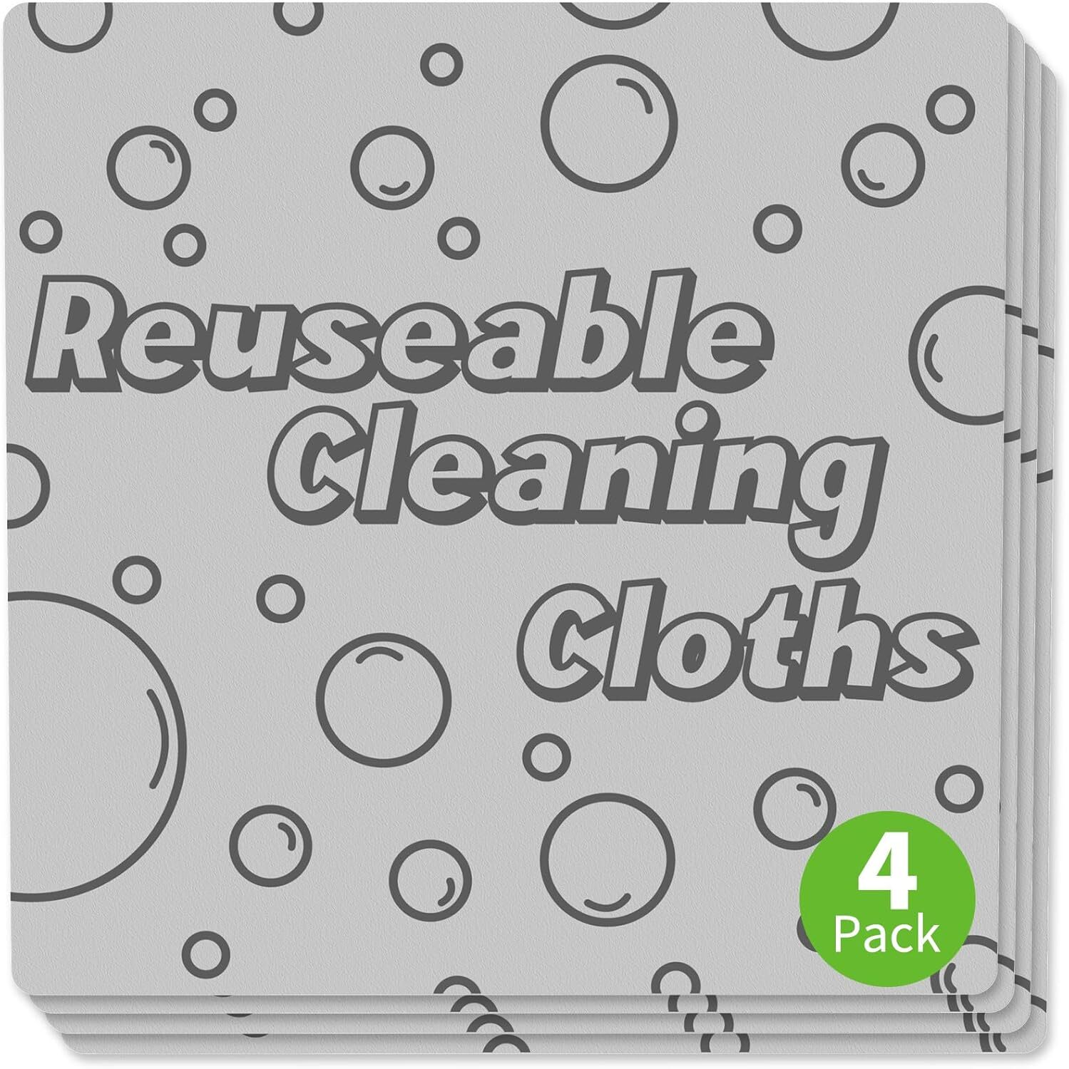 4 Pack Damp Clean Duster Towel Streakless Cloths 9*9*0.15 inches, Grey