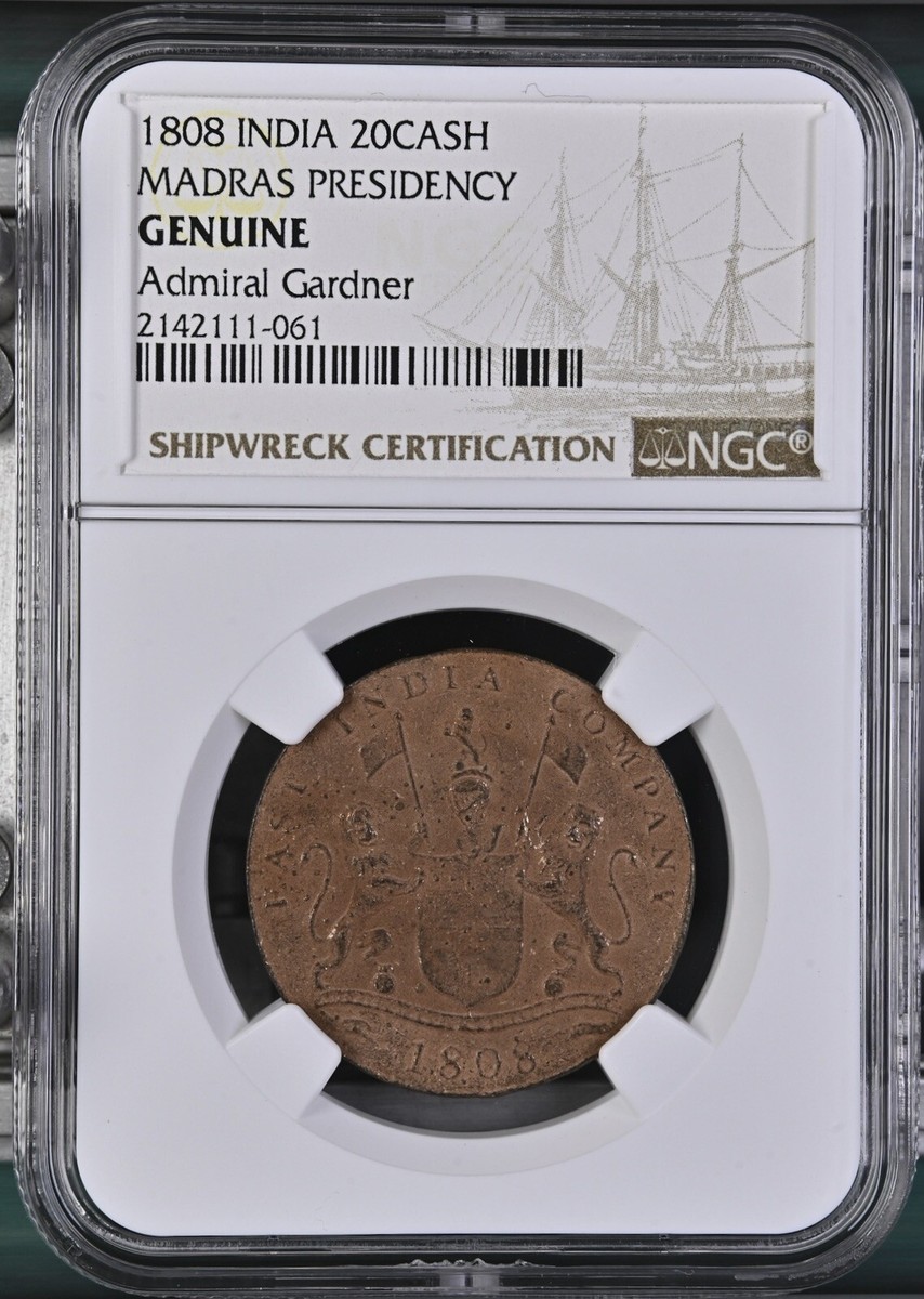 INDIAガンジーコイン 1808 Admiral Gardner Shipwreck 20 Cash NGC Genuine Coin India