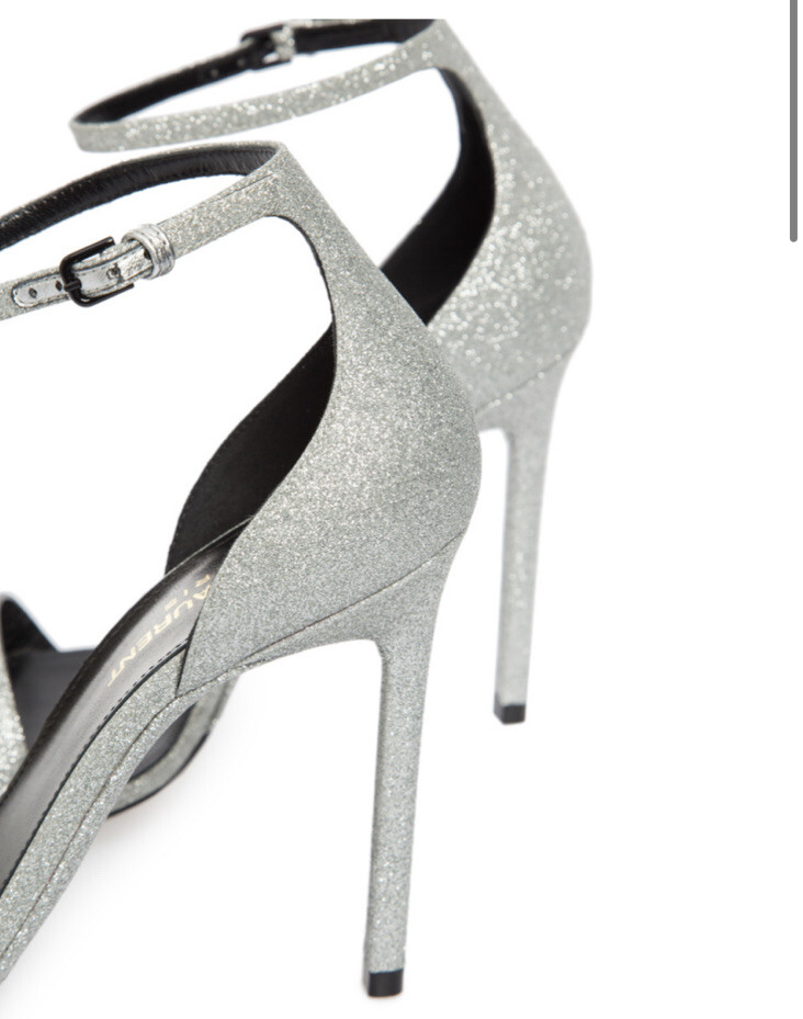 SAINT LAURENT sandali con cinturino e effetti glitter argento taglia 38 5 nuovi con scatola