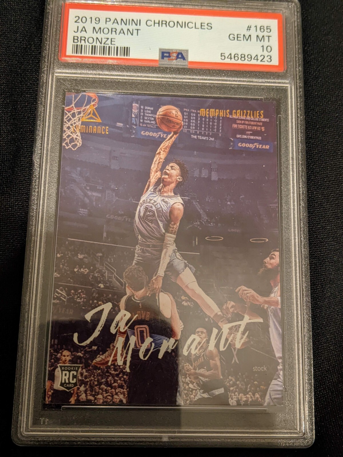 JA MORANT 2019 PANINI CHRONICLES BRONZE LUMINANCE 165 NBA RC ROOKIE PSA 10