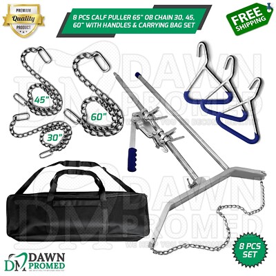 8 Pcs Calf Puller 65'' OB Chain 30'' 45'' 60'' With 3 Handles & Carrying Bag Set