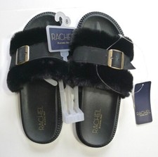 New Rachel Roy Black Faux Fur Slides In Outdoor Sole