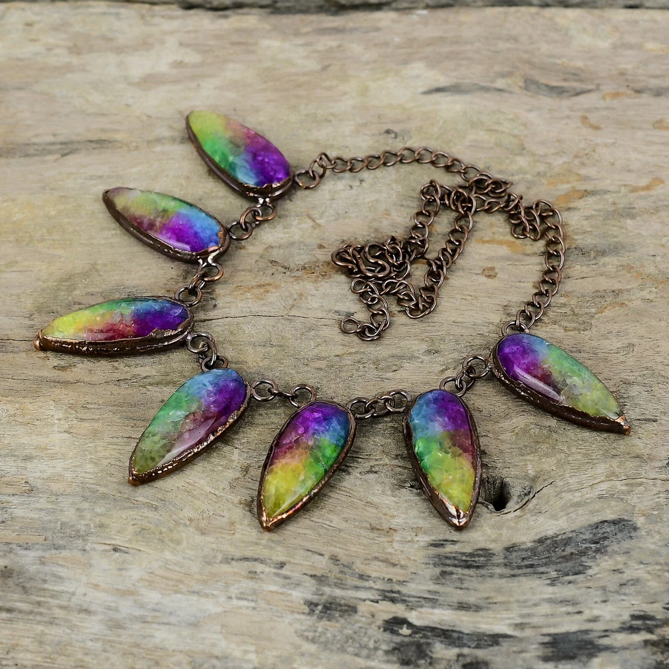 Regalo Electroformado Collar Ajustable Cobre Arco Iris Solar Cuarzo Druzy 18.0" Foto 4 de 4