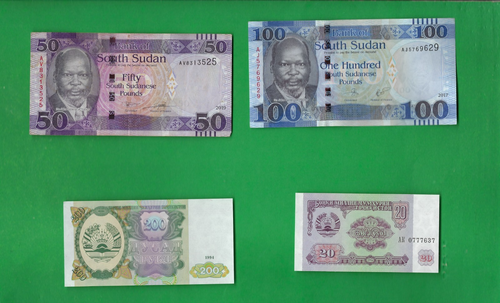 SOUTH SUDAN & TAJIKISTAN 1994 - 2019 ~ 4 X PAPER MONEY LOT # 8703 (*-*)