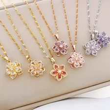 Women's Elegant Necklace Flower Pendant 18K Gold Plated Stainless Steel Chain