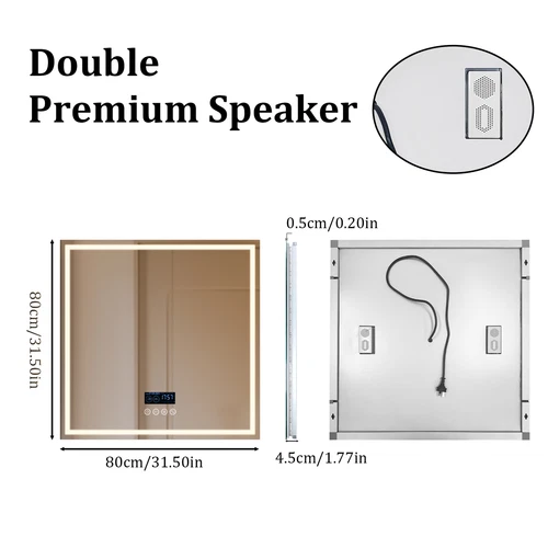 Smart Bathroom Mirror w/ Bluetooth Dual LED Strips Anti-Fog Dimmable Lighting