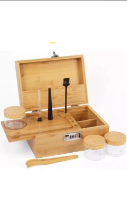Große Bambus Box Tablett Set mit Zahlenschloss Dekobox für Zuhause Aufbewahrung 