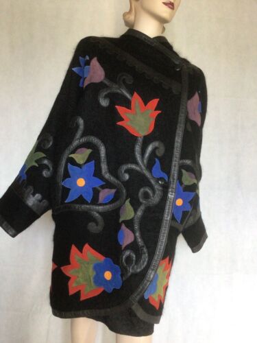 Jeffrey Brownleader Vtg Black Floral Jacket 100% … - image 1