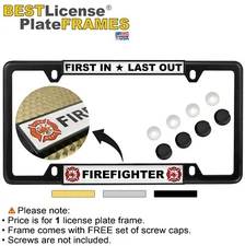 Car 4-hole Metal License Plate Frame - Firefighter Domed Design