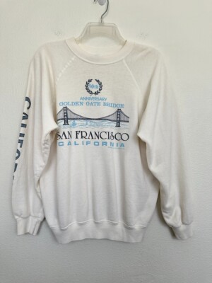 Vtg 1987 SF Golden Gate Bridge 50th Anniversary Crewneck Sweatshirt White Large