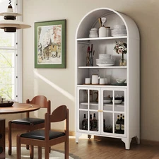 73.6"H Metal Arched Display Cabinet 5-Tier w/ Glass Door & 2 Adjustable Shelves 
