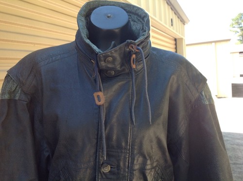 M. Julian Distressed Black Leather Jacket size 40 with green accents - Picture 2 of 10