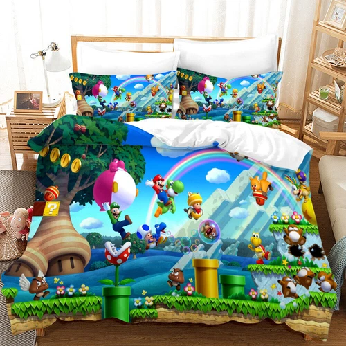 Super Mario Bettwäsche-Set 3-teilig Bettdecke/Bettbezug Kissenbezug UK Single Double King/Groß - Bild 12 von 22