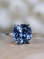 10 mm Cushion Cut Blue Sapphire Ring, 925 Silver Simple Daily Wear Ring for Girl
