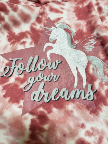 Jenna & Jessie pink white unicorn hooded pull over sweater sz. 7 - Picture 2 of 7