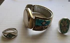 VINTAGE LOT OF STERLING SILVER MENS JEWELRY WATCH BAND RINGS ETC LOOK @!@!@
