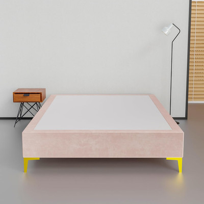 15'' Velvet Platform Bed, Stylish Light Pink, No Box Spring Needed