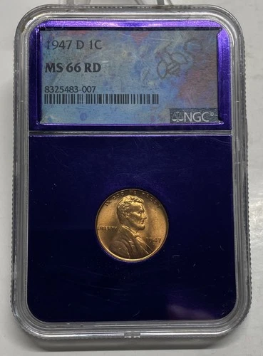 1947-D Red NGC MS 66 RD Lincoln Wheat Penny Cent 1c Purple Core MS66RD Nice Coin