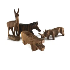 4 Vintage Hand Carved African Animal Figurines Set Of 4 2" 1"