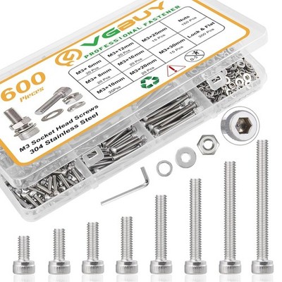 600pcs M3 Screw Assortment Kit, M3 Screws (8 Sizes 6-30mm) for 3D Printer DIY, H
