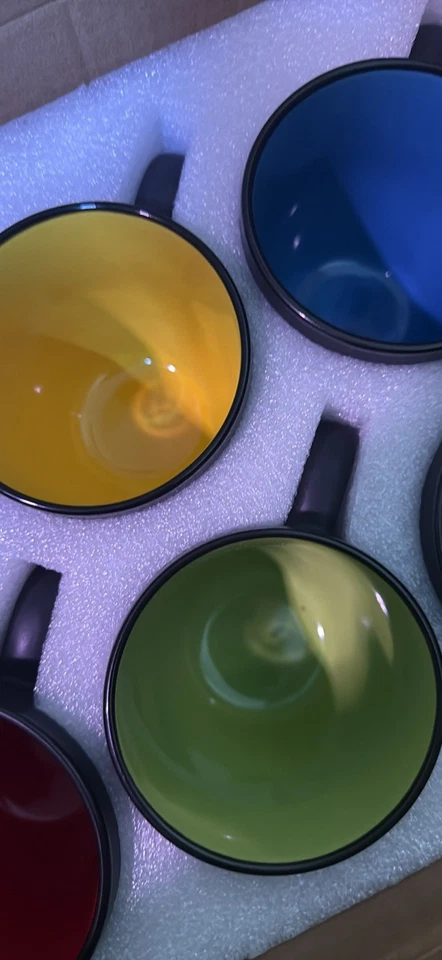 Juego de 6 tazas de café de 16 onzas de porcelana negra mate juego de tazas de cerámica de gran tamaño Foto 3 de 4