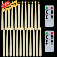 Homemory 24 Pcs Flameless Taper Candles with Remote Timer 11 inches, Ivory 24 