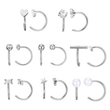 8 Pairs Stainless Steel Half Hoop Earrings  Huggie Small, Silver