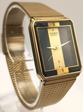 Rare Casio MQ-729G Vintage 1984 Quartz Tank Style Gold Black Dial Mens Watch VGC