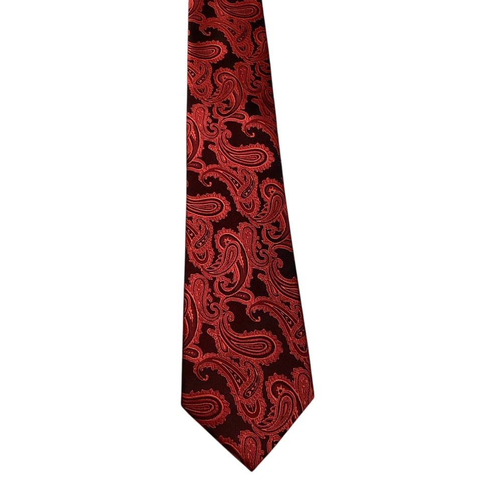 S.H. Gravata masculina CHURCHILL & Co XL designer 62 1/8" PAISLEY vermelha/preta em excelente estado usado rara - Imagem 2 de 3