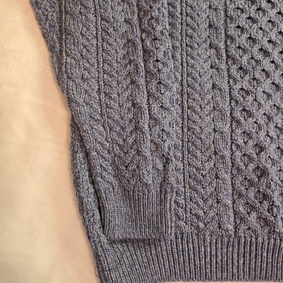 Suéter Aran Market Para Hombre XL 100% Lana Merino Tejido con Cable Cuello Redondo Suéter Gris Foto 4 de 4