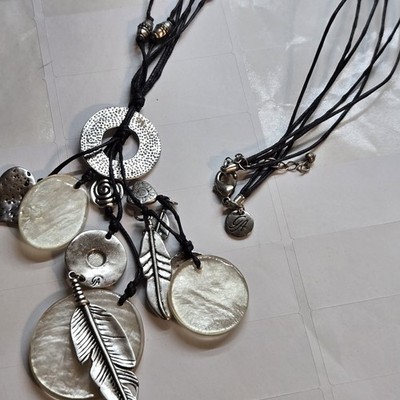 Signed GA (Grace Adele) Charm Pendant Necklace Shell Heart Feather Tribal VTG