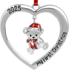 Metal Baby'S First Christmas Silver Baby Bear Ornament for Girl Boy 2025 Christm