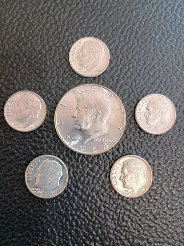 1964 and older US SILVER COINS.Kennedy half dollar and Roosevelt dimes. all  AU