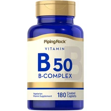 B-50 Vitamin B Complex | 180 Caplets | Non-GMO, Gluten Free | By Piping Rock