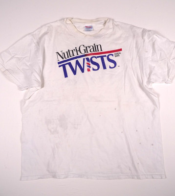 Vintage Kelloggs Nutri Grain Cereal T Shirt XL Mens 90s White Double Sided