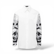 Versace Baroque Printed Shirt White Black Cotton Graphic Sleeve Size 52