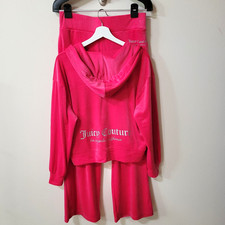 NWT Juicy Couture Size L Velour Bling Tracksuit 2 Pcs Set Vixen Pink 110045539