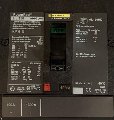 Square D PowerPact 100 Amp I-Line Circuit Breaker 600V 3 Pole HJA36100 100A 3P