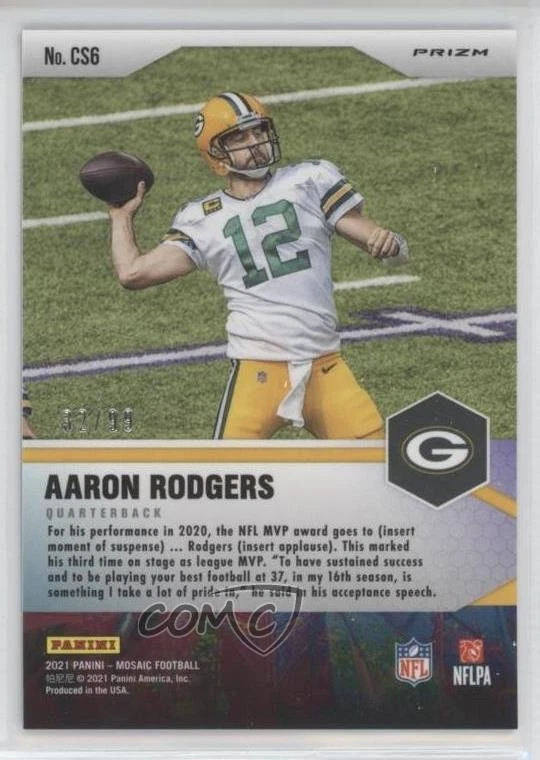 2021 Panini Mosaic Center Stage Blue Mosaic Prizm /99 Aaron Rodgers #CS6 - Image 2 of 2