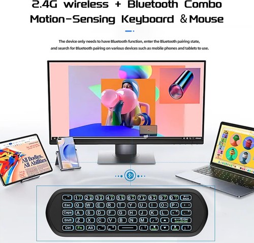 iPazzPort Mini Wireless Keyboard with Air Mouse Remote: Backlit,Bluetooth& 2.4G - Picture 2 of 7