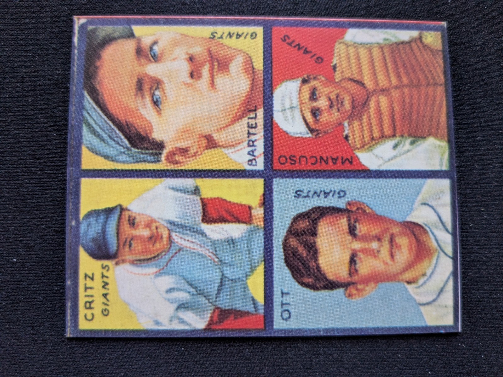 Bartell, Critz, Mancuso, Ott #4A Baseball Cards 1935 Goudey 4 in 1 trading card — raw and PSA graded price guide