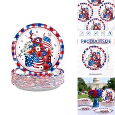 Grencian 50Pcs Patriotic Paper Plates 10 Inch Heavy Duty 4th July Vases Flowers