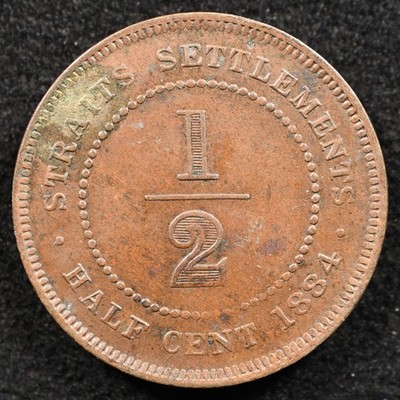 Straits Settlements 1/2 Cent 1884, Coin, Inv#F307